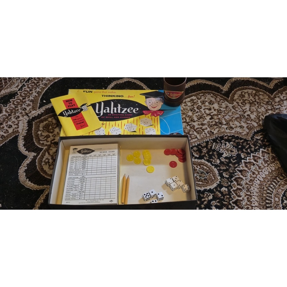 Vintage Yahtzee Board Game Complete w/ Dice Cup Chips Score Pads Lowe USA‎